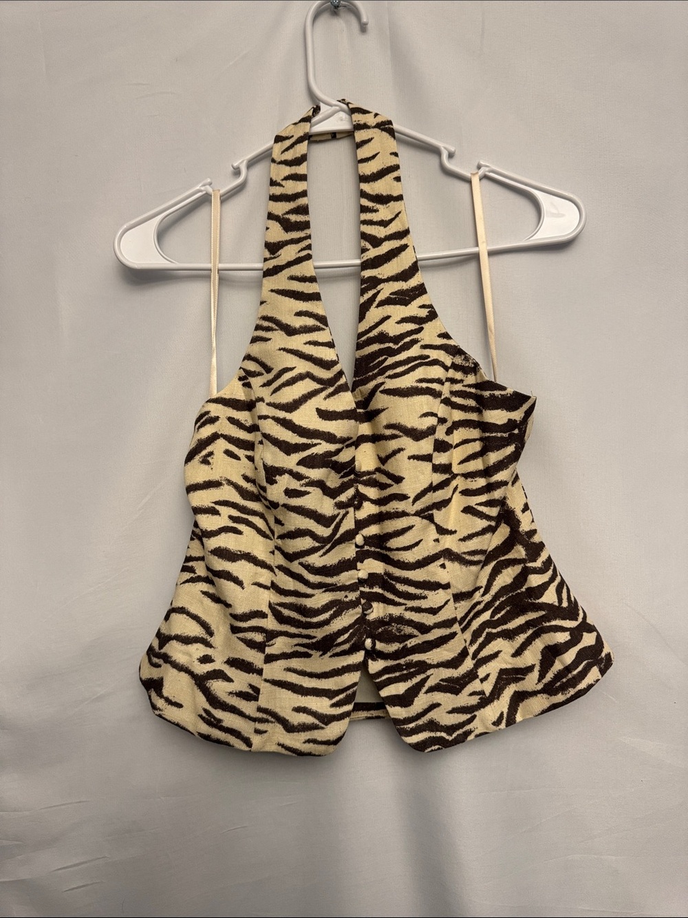 Nasty Gal Zebra-Print Halter Tunic Top - Cream & Brown